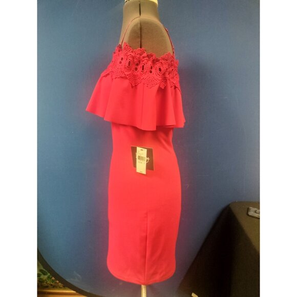 By & By Womens Off-The-Shoulder Pink Lace Ruffle Bodycon Dress Size 7 - Picture 2 of 5